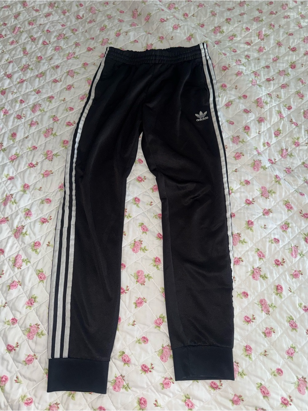 adidas Black Joggers with White Three-Stripes size medium